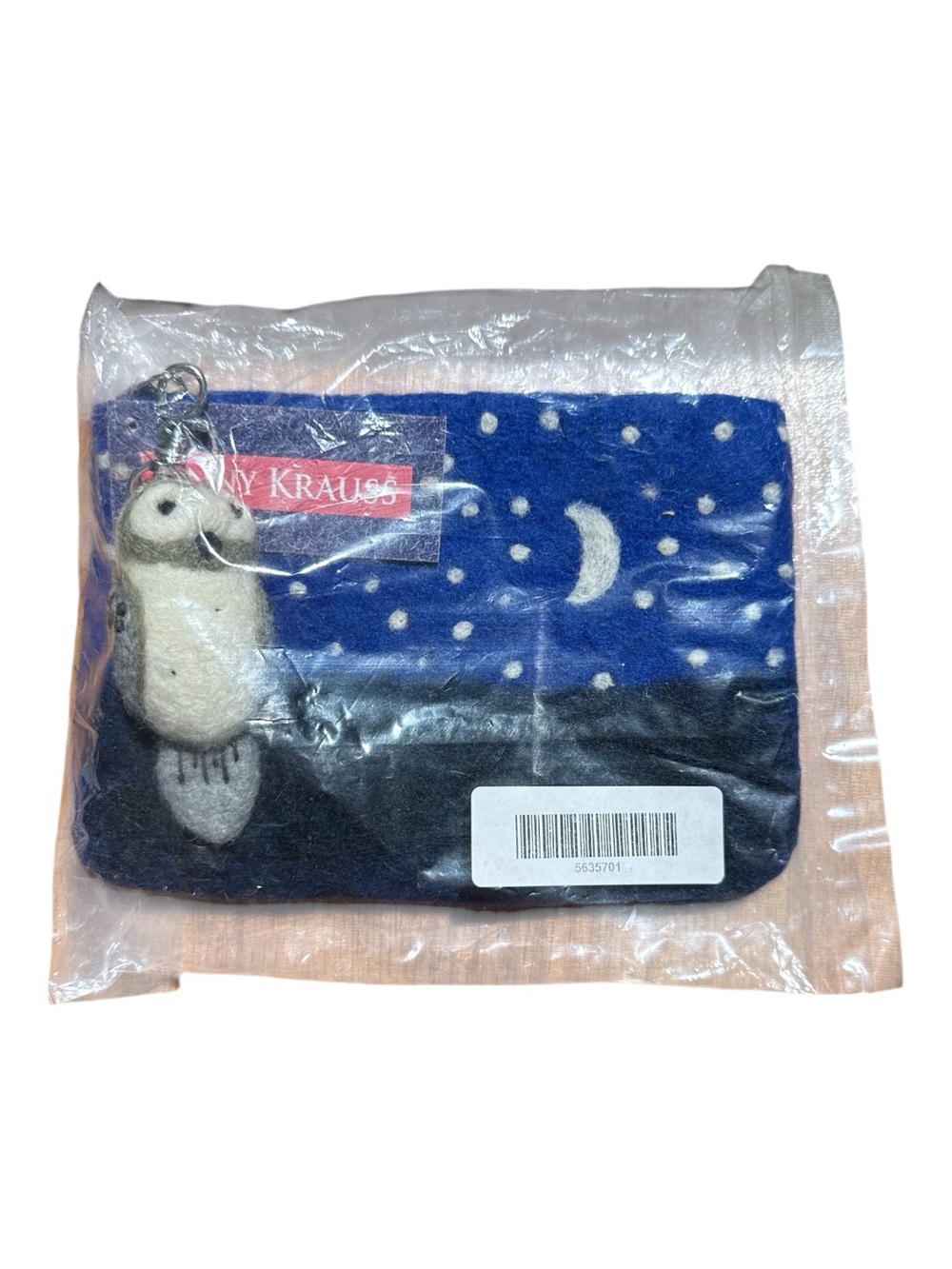 NWT Jenny Krauss Handmade Wool Felt Owl Pouch Coin Purse Blue